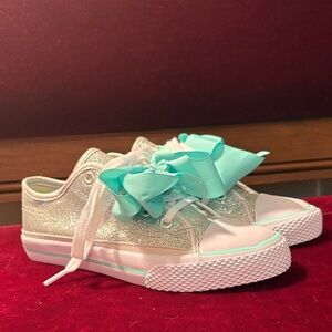 Glittery Kids Sneakers with Aqua Bow
